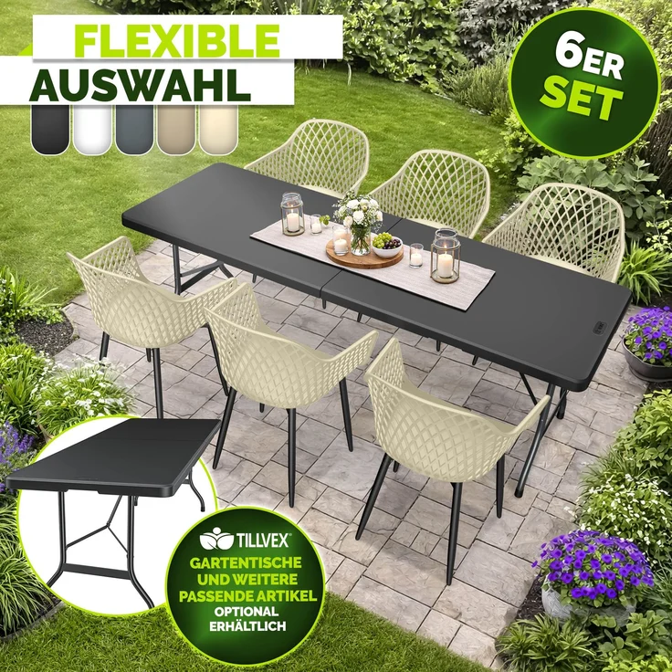 tillvex® Gartenstuhl 6er Set Wetterfest mit Armlehne | Outdoor Stühle bis 120kg belastbar | Gartenstühle UV-beständig | Terrassenstuhl Gartenmöbel Terrasse Balkon Outdoor Garten – Bild 8