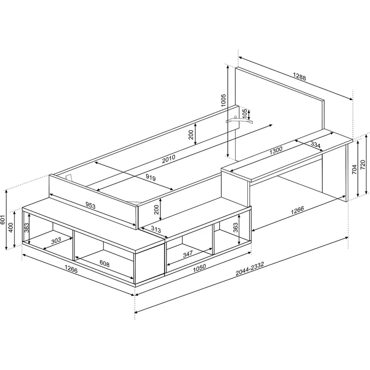 Vente-unique - Kombi-Bett 90 x 200 cm mit Stauraum & Schreibtisch + Lattenrost + Matratze - Holzfarben & Rosa - RIGALI – Bild 5