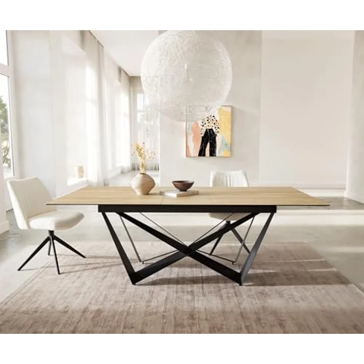 Esstisch Edge 180-220x100 Keramik Laminam® Sabbia Eichefarbig Spider Flachstahl Schwarz ausziehbar – Bild 8