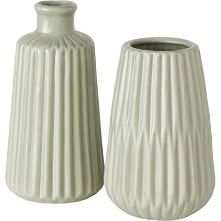 Boltze Vase Esko, Blumenvase mit mattem Finish in Grün, Porzellan, ca. 17 x 8,5 cm, skandinavisches Design – Bild 1