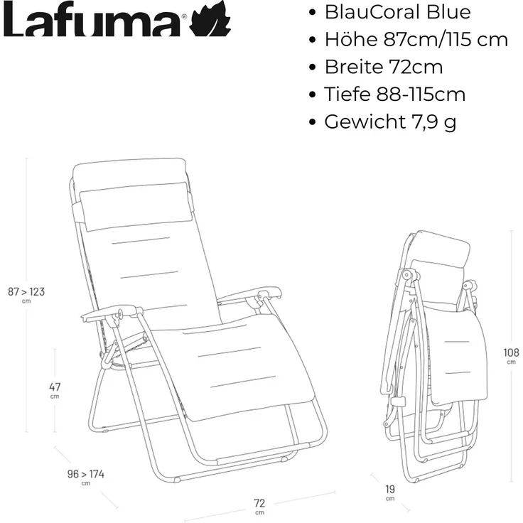 Lafuma Gepolsterte Zero-Gravity-Relaxliege Futura AirComfort® Marron Taupe LFM3120.7057 – Bild 3