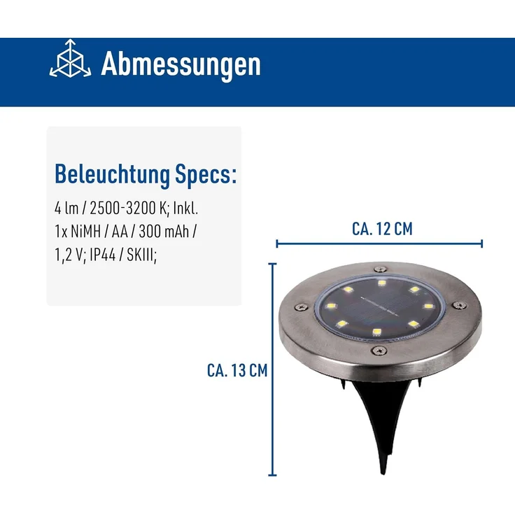 näve LED Solarleuchte Kian - Solar-Erdspieß, LED fest integriert, Warmweiß, LED Solar-Boden-Erdspieß, Set, Solar-Lampe, Bodenleuchte – Bild 6