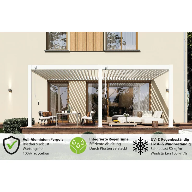 Weide Deluxe Plus | Wand Pergola | Voll Aluminium | 4 x 6 M | Lamellendach weiß – Bild 4