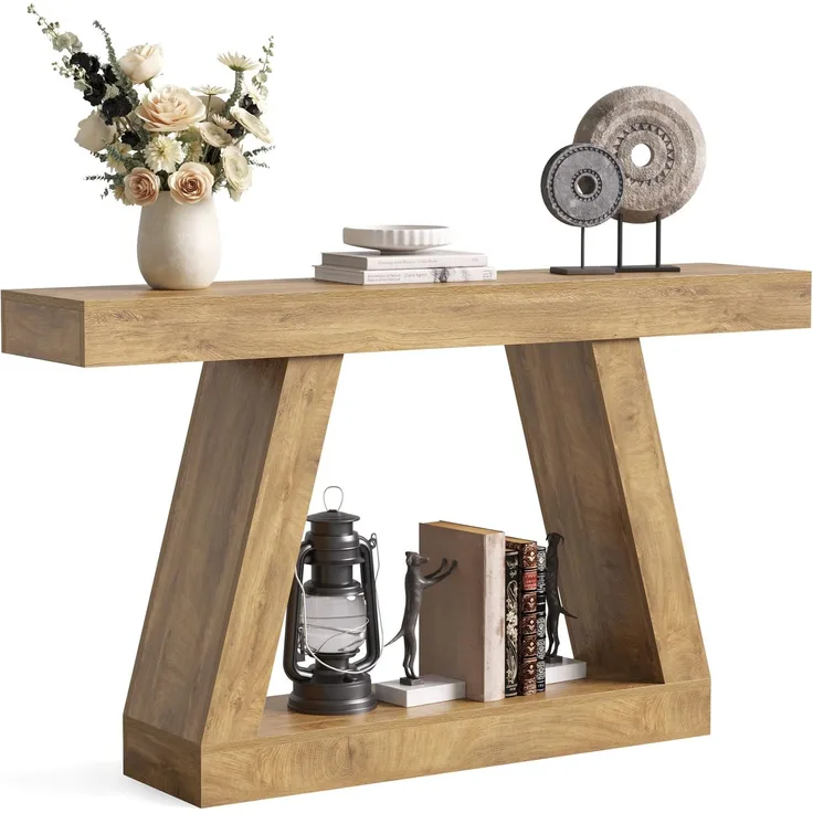 LITTLE TREE 140 cm-Sofatisch mit Stauraum, Konsolentisch im Landhausstil für zu Hause, rechteckiges Holzmöbelstück für den Eingangsbereich, Wohnzimmer, Schlafzimmer, Büro, Flur, Eiche