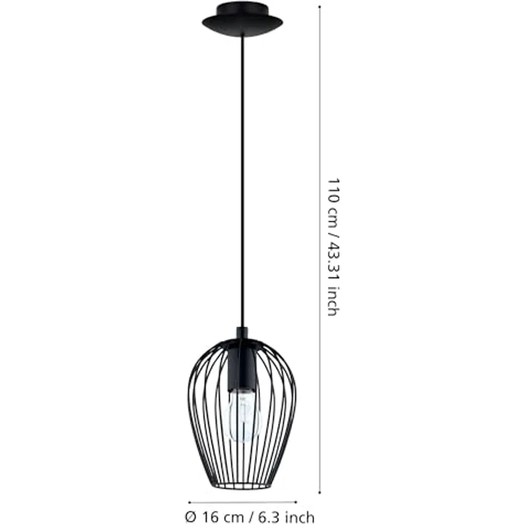 Eglo 49477 Hängeleuchte NEWTOWN Stahl schwarz E27 max. 1X40W H:110cm Ø16cm dimmbar – Bild 4
