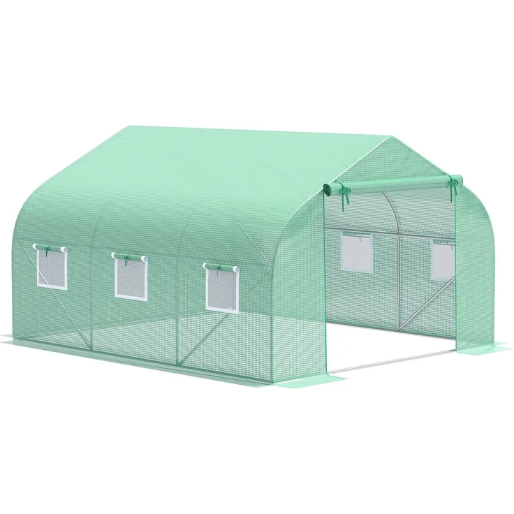 MELAYR, Gewächshaus 3.5 x 3 x 2 m Foliengewächshaus mit Rollbar Reißverschlusstür 6 Netzfenster Stützstangen, Dunkelgrün