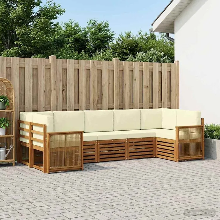 vidaXL Outdoor-Sofagarnitur 7 stk. 7-Sitzer Natur und Creme 3384806
