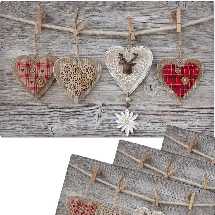 matches21 HOME & HOBBY Platzset Abwaschbare Tischsets 4er Set Landhaus-Stil Herzen & Holz, (4-St), Platzsets als Tisch-Untersetzer und Tisch-Deko für Esstisch Teller – Bild 1
