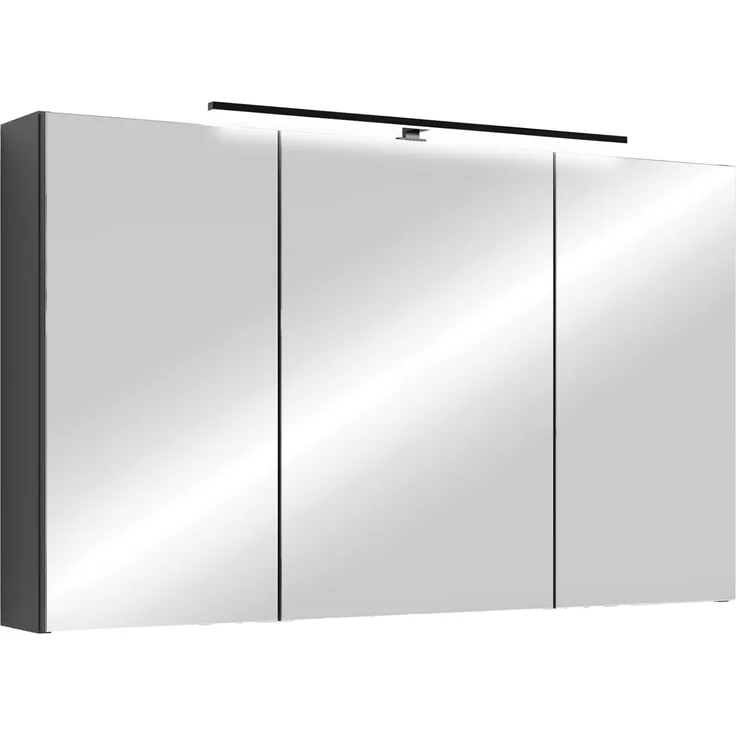 byLIVING Spiegelschrank Spree/Korpus matt mit Spiegeltüren/Hängeschrank mit Soft-Close-Funktion/Inklusive LED-Beleuchtung/Badschrank mit Stecker- und Schalterdose/B 100, H 60, T 20 cm (Anthrazit)