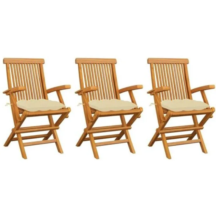 vidaXL Gartenstühle mit Cremeweißen Kissen 3 Stk. Massivholz Teak 3062531