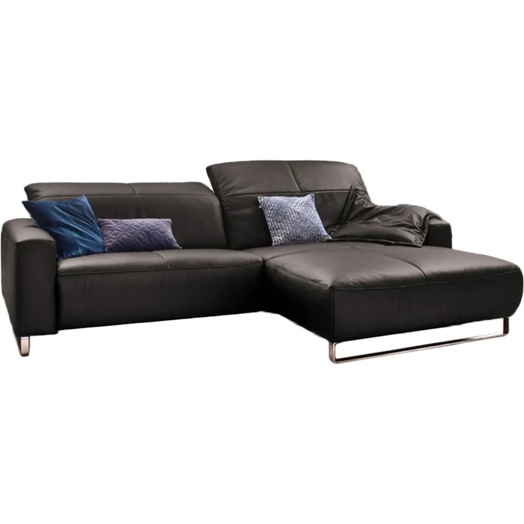 KAWOLA Sofa YORK Leder Life-line grey Recamiere rechts Fuß Metall Chrom matt 85 x 180 x 284 cm – Bild 2