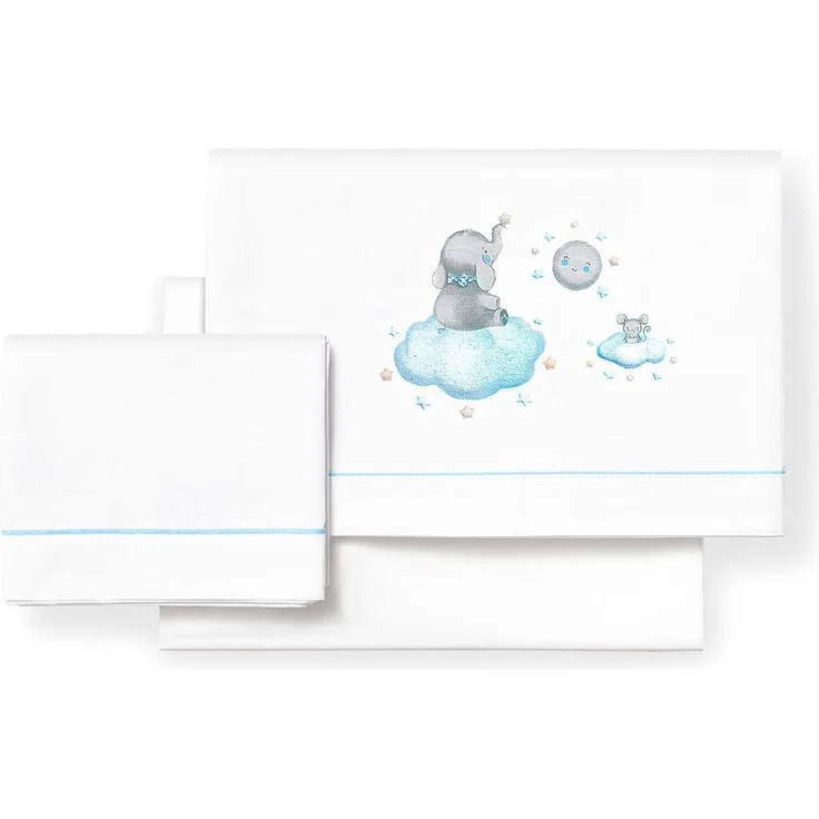 Bettwäsche-Set für Kinderbett, Elefant, Weiß und Blau