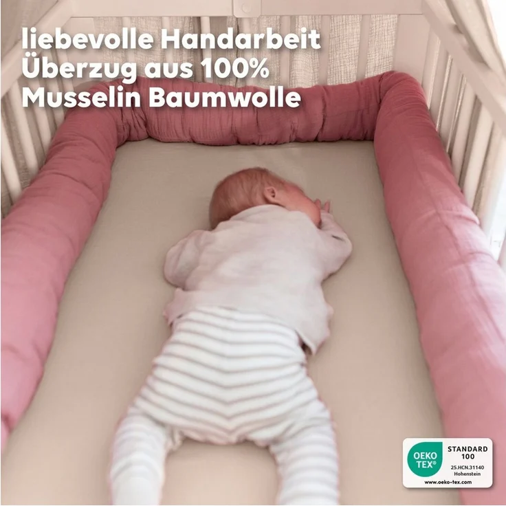 lilimaus Nestchenschlange Bettschlange Babybett aus Musselin Baumwolle - 12 Farben, (1-tlg), Bettschlange Babybett aus Musselin Baumwolle, kuschelig – Bild 2