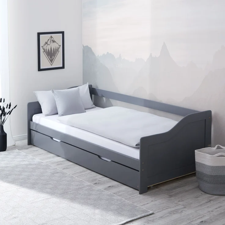 Kinderbett 90x200 cm Tagesbett Ausziehbett Jugendbett Holzbett Grau Kojenbett Gästebett Funktionsbett – Bild 5