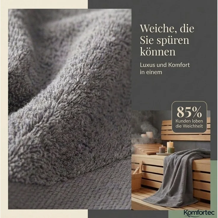 Komfortec 8er Handtuch Set aus 100% Baumwolle, 4 Badetücher 70x140 und 4 Handtücher 50x100 cm, Frottee, Weich, Towel, Groß, Anthrazit Grau – Bild 2