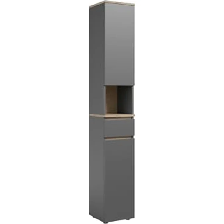moebel-dich-auf Hochschrank LONDRES (Hochschrank mit Türen, Schublade und offenem Fach, B/H/T: 30/190/30 cm) in kaschmir oder anthrazit, Absetzung: Cremona Eiche – Bild 3