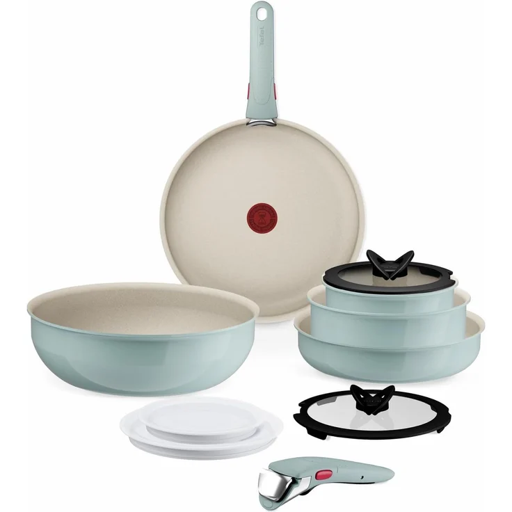 Tefal Ingenio Serenity Kochgeschirr-Set 11-teilig, Mineralia Antihaftversiegelung, platzsparend, stapelbar, für alle Herdarten, spülmaschinengeeignet, Eucalyptus, L828SB04 – Bild 1
