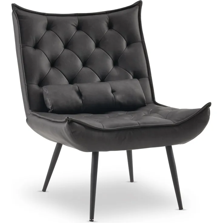 MCombo moderner Sessel Relaxsessel für Wohnzimmer, mit Taillenkissen, Retro Vintage Lesesessel Loungesessel Stuhl Polstersessel, Kunstleder,4778MB-1 (Dunkelgrau)