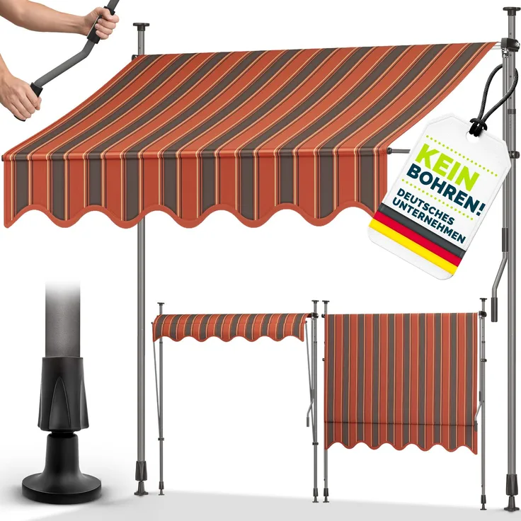 tillvex Balkonmarkise Gelenkarm Markise Klemmmarkise Sonnenmarkise Balkon ohne Bohren Orange/Anthrazit 150 cm