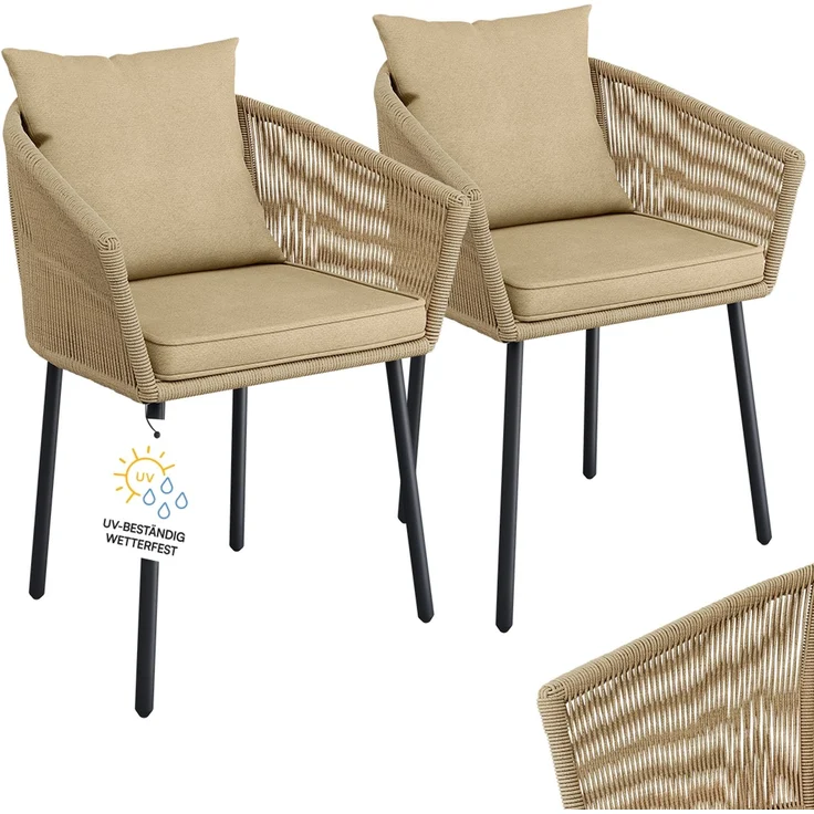 STEELSØN 'Nair' Polyrattan Gartenstuhl, 2er-Set, hellbraun, wetterfest & UV-beständig, Balkonstühle bis 160 kg belastbar, Gartensessel inkl. Kissen – Bild 1