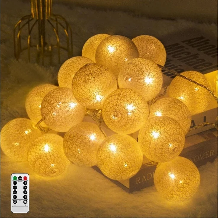 Vivitar LED-Lichternetz Dimmbares Wattebausch-Licht mit Fernbedienung – USB + Batteriefach, 8 Lichtmodi, 5 Helligkeitsstufen, ideal für Weihnachten – Bild 1