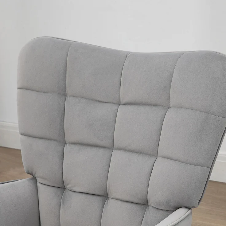 Ohrensessel mit Hocker, Loungesessel Relaxsessel Polstersessel Samtoptik Fernsehsessel Esszimmerstuhl bis 120 kg hellgrau--Hellgrau--73x77.5x98cm--YOUDENOVA – Bild 6