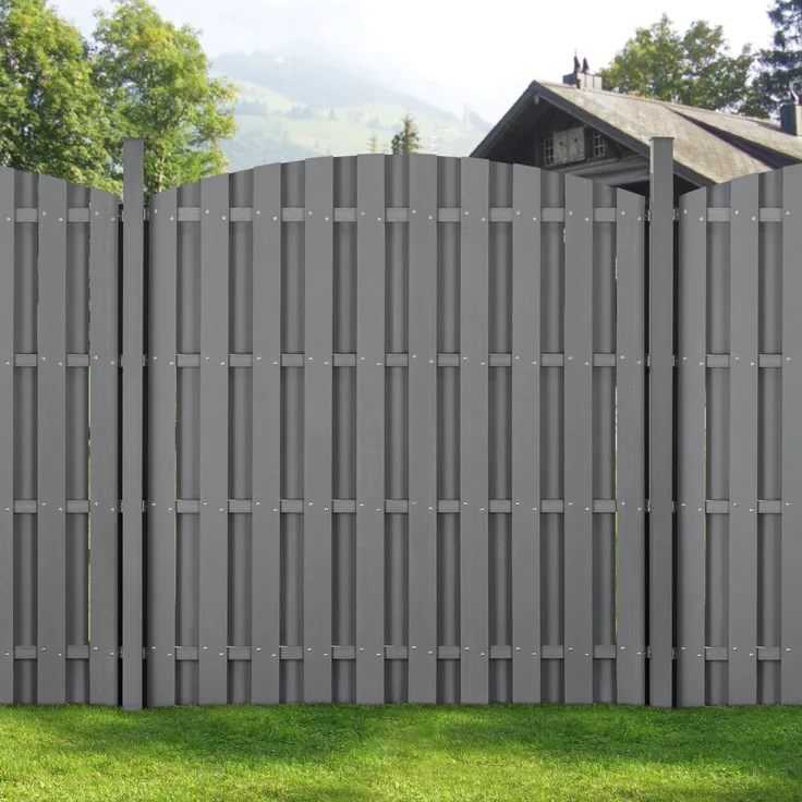 WPC Gartenzaun mit Rundbogen 185x376 cm Grau [neu. holz]