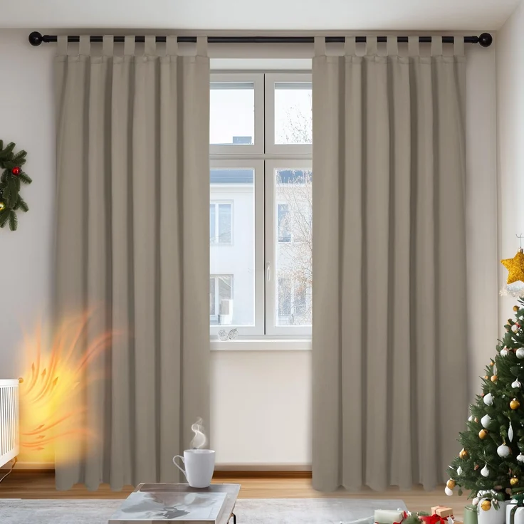 Deconovo Vorhang Blickdicht Schlaufen Taupe 2 Stück Fertiggardine Blickdicht Thermogardine für Wohnzimmer Schlafzimmer 140x210 cm (BxH)