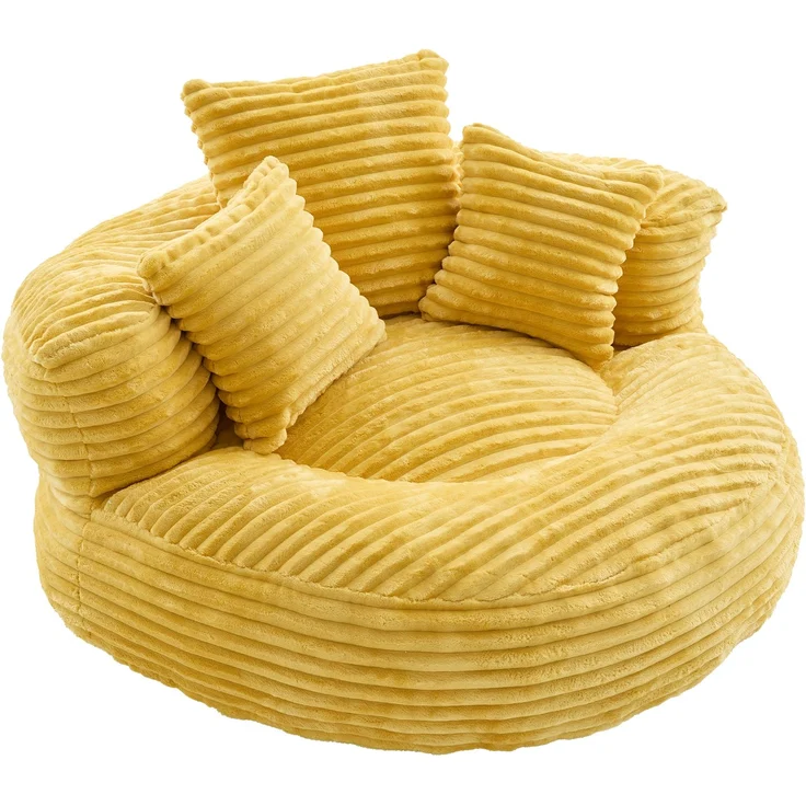 Cord-Sitzsack – ein strapazierfähiger und bequemer Liegesessel. Sitzsack mit hoher Rückenlehne, ausgestattet mit drei Kissen, geeignet für Erwachsene und Kinder (gelber Cord), Senfgelb – Bild 19