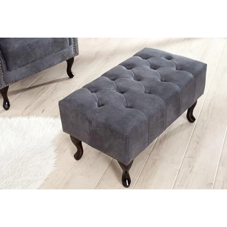 riess-ambiente Fußhocker CHESTERFIELD 80cm antik grau, mit Massivholzbeinen – Bild 2