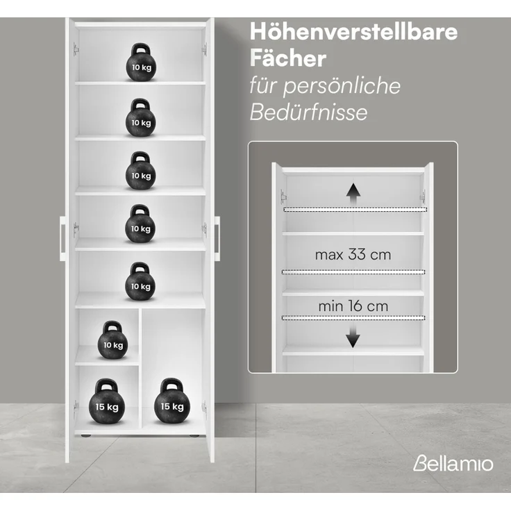 Bellamio 'Apol' Mehrzweckschrank, weiß, 176x33x60 cm, Aktenschrank mit 8 Ablagefächern – Bild 4