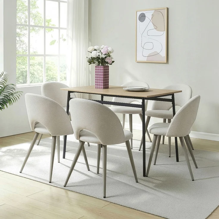 Esszimmerstuhl Karijoki 6er Set Webstoff Beige [en. casa] – Bild 3