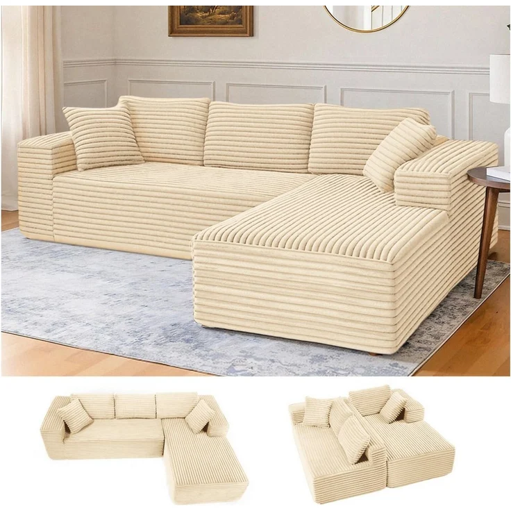 COMHOMA Sofa Big-Sofa, L-förmige Sofa, Couch Ecksofa, Chaiselongue Schlafsofa, mit tiefer Sitzfläche und breiten Armlehnen, Cordstoff – Bild 1