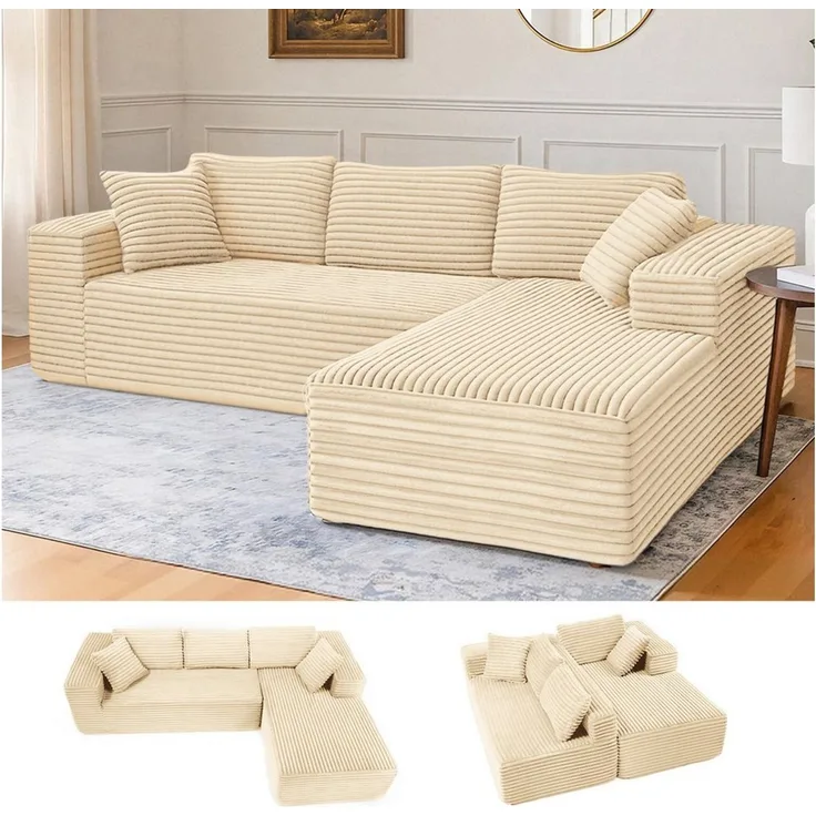 COMHOMA Sofa Big-Sofa, L-förmige Sofa, Couch Ecksofa, Chaiselongue Schlafsofa, mit tiefer Sitzfläche und breiten Armlehnen, Cordstoff