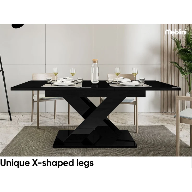MEBLINI Esstisch Ausziehbar - 140-180x80x75cm - BRONX - Schwarz Hochglanz - Esszimmertisch Modern - Küchentisch - Säulentisch - Ausziehtisch - Dining Table – Bild 3