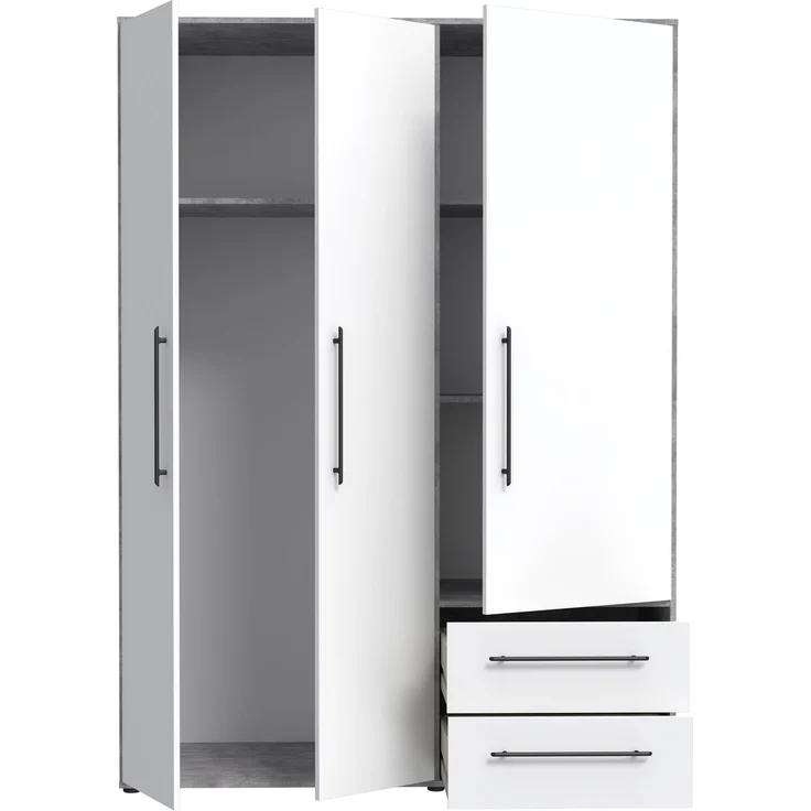 Drehtürenschrank >MOKKARIS< in Betonoptik / Weiß - 144,4x200,1x58,8cm (BxHxT) – Bild 4