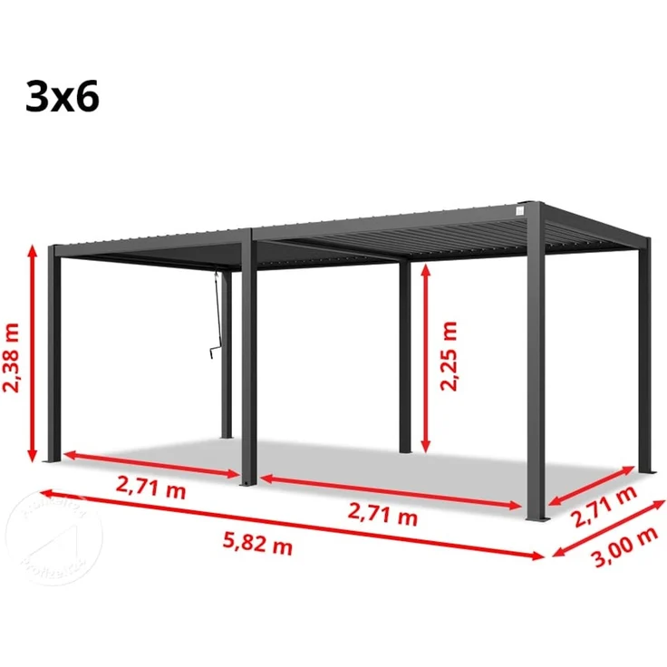 PRIMEYARD Pergola 3x6 m Aluminium-Pfosten mit Lamellendach aus Stahl anthrazitfarbeneTerrassenüberdachung – Bild 10