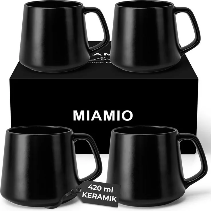MiaMio Tasse Luxe Kaffeebecher 420 ml Schwarz, 4-tlg, Keramik