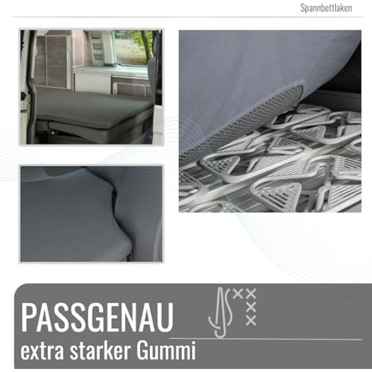 BLACK FOREST FOX Spannbettlaken VW T7 California Ocean Faltbett OEKO-TEX® Grau Camper Van, Baumwolle, Gummizug: rundum – Bild 6