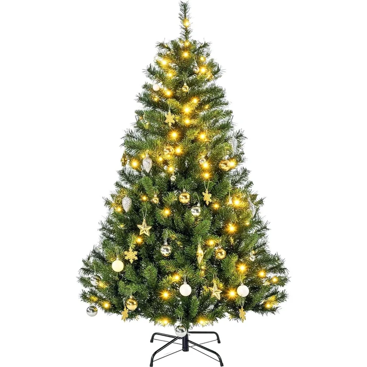 HOMCOM Künstlicher Weihnachtsbaum Tannenbaum mit Deko 120 LEDs 511 Spitzen, Tannen, 95x150 cm (BxH), grün – Bild 1