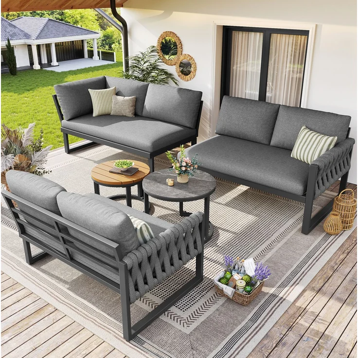 Gartenlounge-Set, Olefin, modular mit 2 Beistelltischen, 86x233x178 cm, Grau – Bild 2