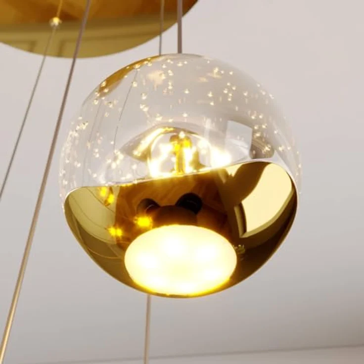 Lucande LED-Hängelampe Hayley, Ø 40 cm, 9-flg., gold, mit Glaskugeln und warmweißem Licht – Bild 9