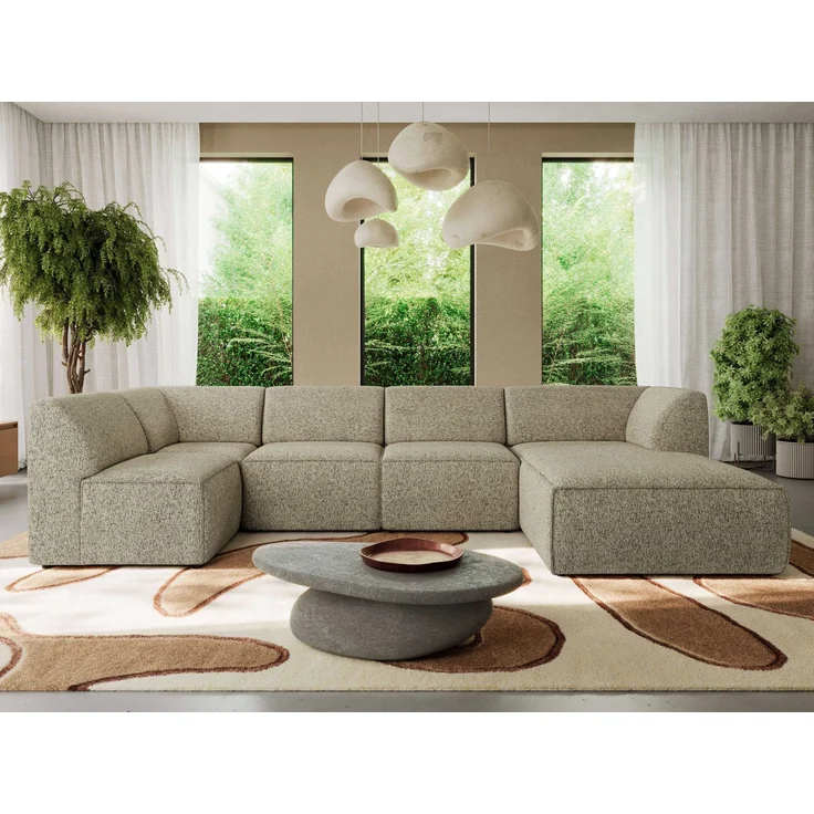 Modulares XXL-Ecksofa MODARO 5M, U-Form, Wohnlandschaft, 5-teilig, freistehend, Wohnzimmer Couch, HR-Schaumstoff - Taupe Stukture - Rechts – Bild 5