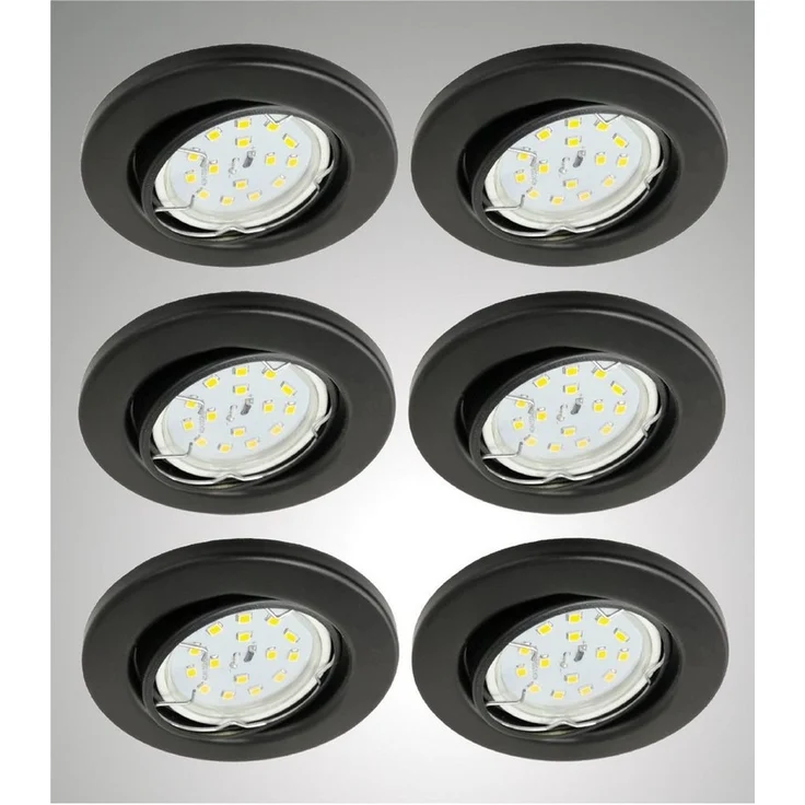 TRANGO LED Einbauleuchte, 6er Set 6729-065MO LED Einbaustrahler in Schwarz matt schwenkbar inkl. 6x 5 Watt 3000K warmweiß Ultra Flach LED Modul, Einbauspots, Deckenstrahler, Deckenlampe, Badleuchte, Deckenleuchte, Spots