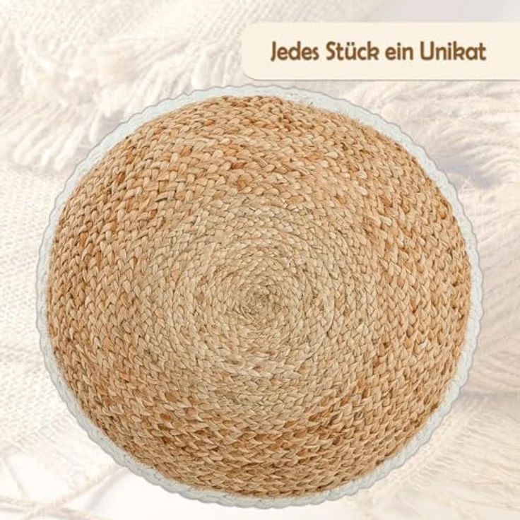Amagohome Sitzhocker Sitzhocker Sitzpouf Jute Bodenkissen rund quadratisch Deko Hocker Fußh – Bild 7