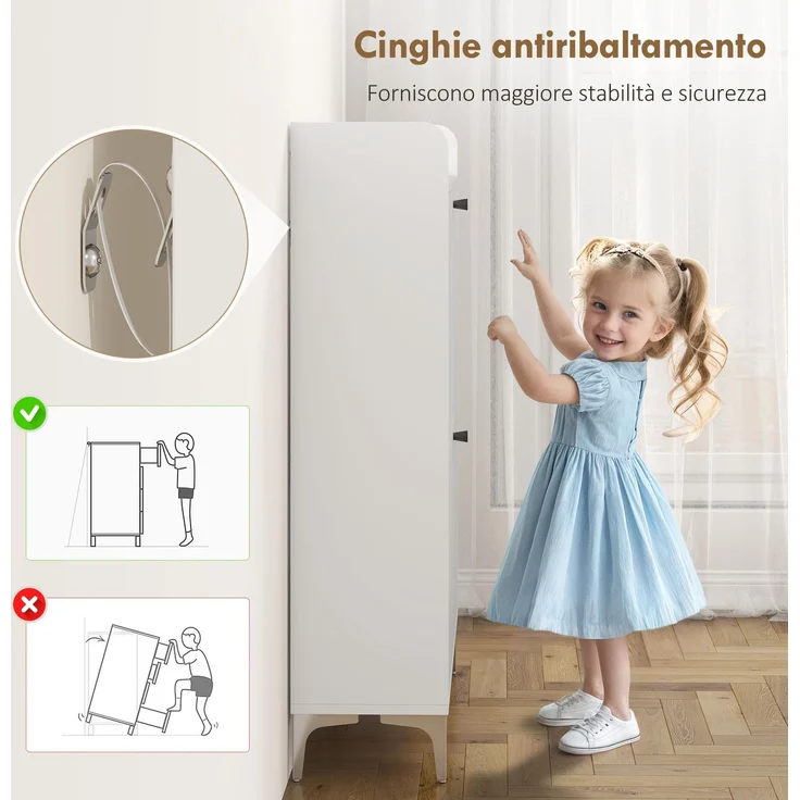 Mobiler Schuhschrank „Slim“ mit 2 Klappschubladen und verstellbaren Einlegeböden, aus Holz und Metall, 80 x 24 x 101 cm, Weiß – Bild 10
