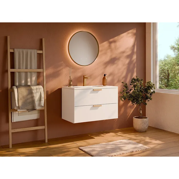 Vente-unique - AVORELI Waschbeckenmöbel Holz, Platte Weiß - B 46 cm x H 50 cm x L 80 cm