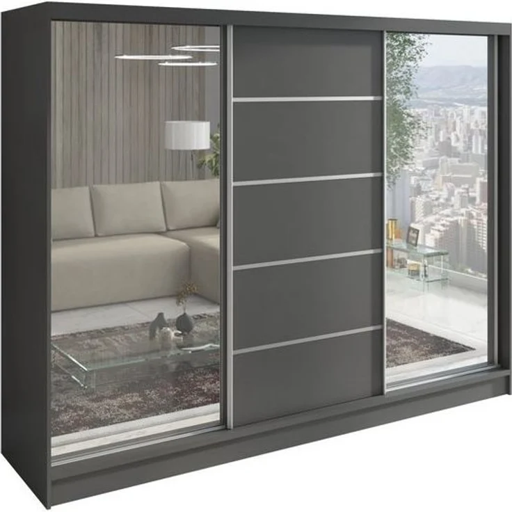A&J MöbelLand GmbH Schiebetürenschrank TARO 3-türiger Kleiderschrank mit Spiegel, und Kleiderstangen (TOP ANGEBOT! Geräumiger Schrank mit einer Breite von 200 cm und Spiegel, ideal zur Aufbewahrung von Kleidung und Accessoires. Viel Stauraum, TOP PRODU... – Bild 4