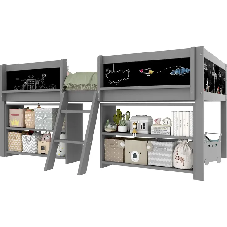 Kinderbett mit Regal, Leiter und Lattenrost, 90x200 cm, Rausfallschutz, Holzbett, Jugendbett, Einzelbett, Kiefer