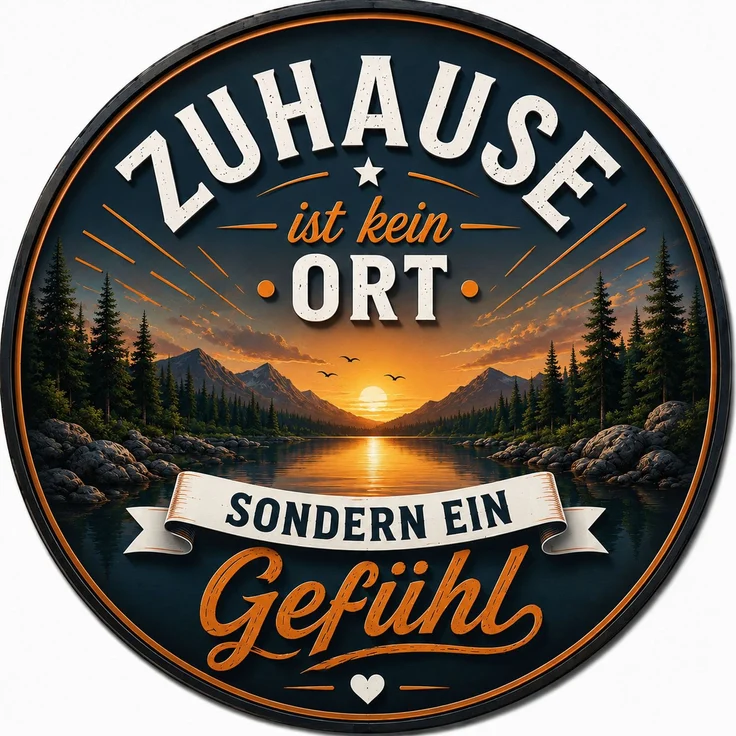 AstraDesign Blechschild Rund 30cm - Zuhause ist kein Ort sondern ein Gefühl Spruchschild – Metall – Mehrfarbig – RD0011 – Bild 1